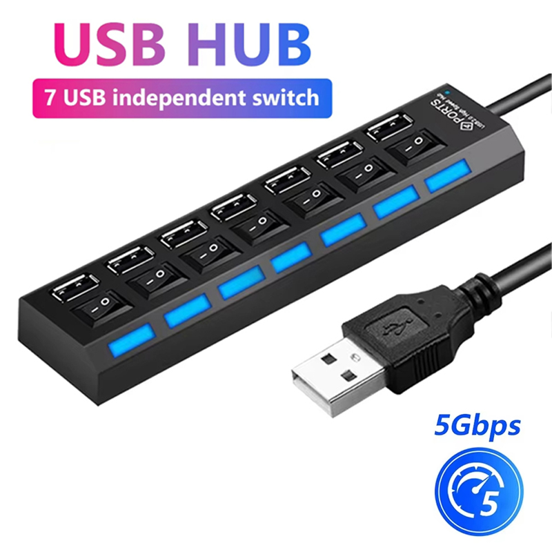 Laptop Accessories Wholesale - 7-Port-USB-2.0-Hub-Splitter für Laptop-Computerzubehör, LED-Anzeige, unabhängige Steuerung,